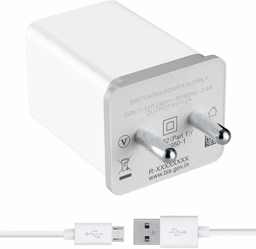 2.4 A Wall Charger for Mobile with Detachable Cable  (White, Cable Included)