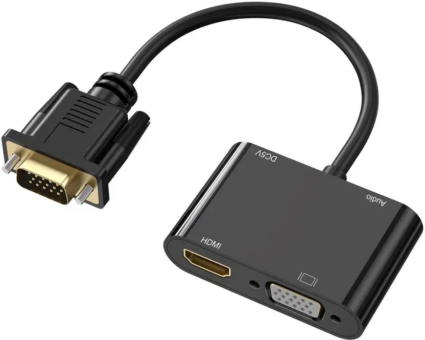 VGA to HDMI Adapter, Dual Display 1080P VGA Splitter Converter with Charging Cable and 3.5mm Audio Cable for Computer, Desktop, Laptop, PC, Monitor,Projector HDMI Connector  (Black)