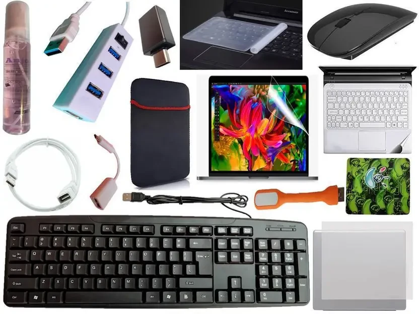 KeyboardWirelessMouse-Pad-Hub-Clnr-OTGMC-Ext-LED-Skin-14.6iScrn&KeyGuard&Sleeve Combo Set Designed for Gaming  (Black)