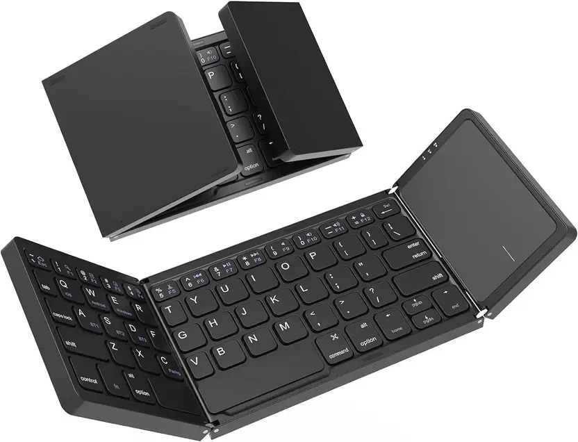 Foldable Keyboard, Tri-Folding Wireless Portable with Sensitive Touchpad Mouse Wired USB, Wireless, Bluetooth Handheld Multi-device Keyboard Compatible with Desktop, Laptop, Tablet, iPad, Mac  (Black)