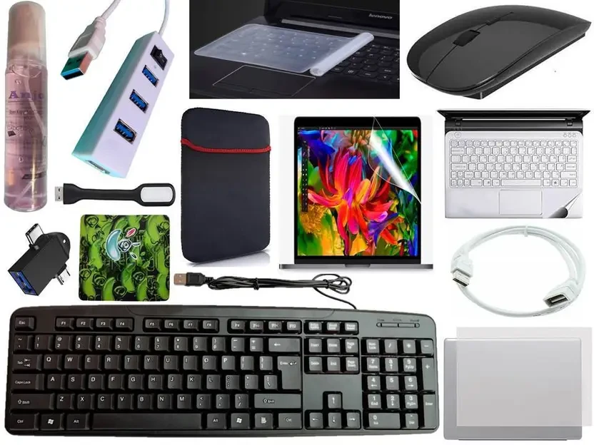 KeyboardWirelesMouse-Pad-Hub-Clnr-OTG2n1-Ext-LED-Skin-15.6iScrn&KeyGuard&Sleeve Combo Set Designed for Gaming  (Multicolor)