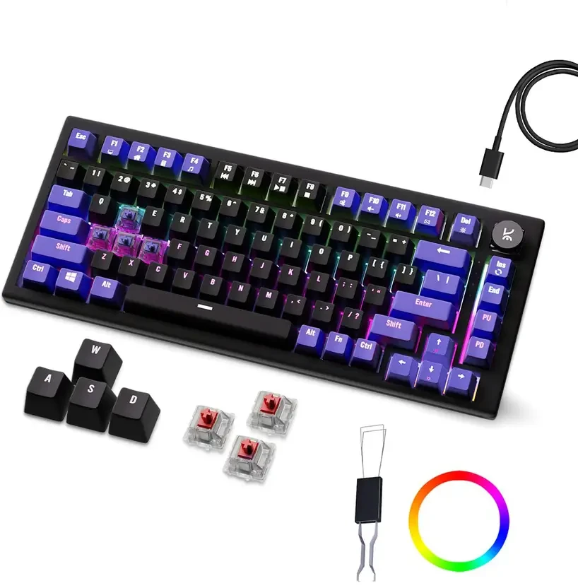 Gaming Mechanical Keyboard, RGB Keyboards, Braided Cable, Led Wired USB Tenkeyless Gaming Keyboard Compatible with Desktop, Laptop, Mac  (3 Colour Keycaps, Red Switches, RGB Backlight)